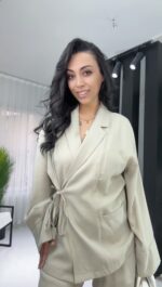 Min Yeşil Premium Bağlamalı Cepli Takım - Görsel 5