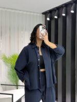 Lacivert Gömlek Havuç Pantolon İkili Takım - Görsel 3