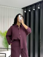 Mürdüm Gömlek Havuç Pantolon İkili Takım - Görsel 2