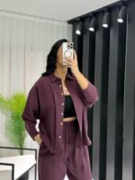 Mürdüm Gömlek Havuç Pantolon İkili Takım - Görsel 4