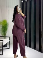 Mürdüm Gömlek Havuç Pantolon İkili Takım - Görsel 3