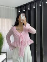 Pembe Transparan Fırfırlı Bluz - Görsel 2