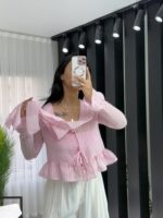 Pembe Transparan Fırfırlı Bluz - Görsel 3