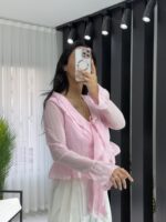 Pembe Transparan Fırfırlı Bluz - Görsel 4
