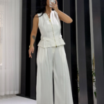 Beyaz Tensel Çift Fermuarlı Yelek