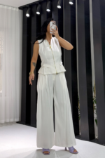 Beyaz Tensel Çift Fermuarlı Yelek