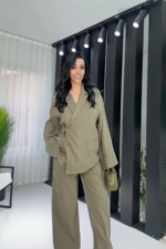 Haki Yeşil Premium Bağlamalı İkili Takım