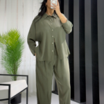 Haki Gömlek Havuç Pantolon İkili Takım