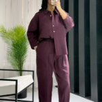 Mürdüm Gömlek Havuç Pantolon İkili Takım