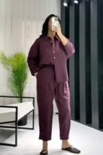 Mürdüm Gömlek Havuç Pantolon İkili Takım