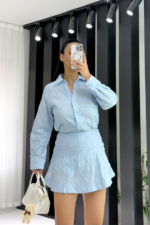 Mavi Desenli Gömlek Etek İkili Takım