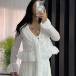 Beyaz Transparan Fırfırlı Bluz