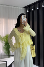 Sarı Transparan Fırfırlı Bluz