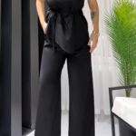 Siyah Premium Kalite Bağlamalı Asimetrik Takım