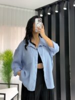 Bebe Mavisi Oversize Gömlek - Görsel 4