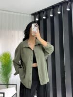 Haki Oversize Gömlek - Görsel 4