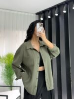Haki Oversize Gömlek - Görsel 2