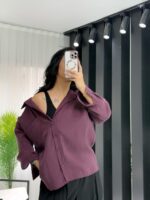 Mürdüm Oversize Gömlek - Görsel 4