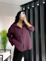 Mürdüm Oversize Gömlek - Görsel 3