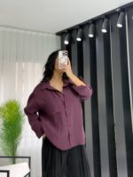 Mürdüm Oversize Gömlek - Görsel 2