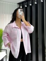 Pembe Oversize Gömlek - Görsel 2