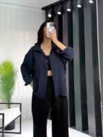 Lacivert Oversize Gömlek - Görsel 2