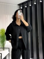 Siyah Oversize Gömlek - Görsel 2