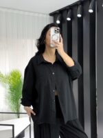 Siyah Oversize Gömlek - Görsel 4