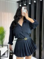 Pileli Kot Şort Etek - Görsel 6