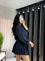 Pileli Kot Şort Etek - Görsel 3