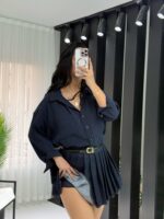 Pileli Kot Şort Etek - Görsel 4