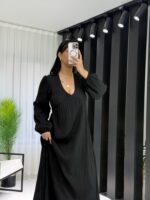 Siyah Astarlı Gofre Elbise - Görsel 6