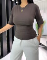 Acı Kahve Belden Oturtmalı Tişört - Görsel 5