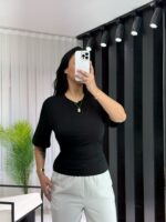 Siyah Belden Oturtmalı Tişört - Görsel 6