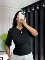Siyah Belden Oturtmalı Tişört - Görsel 2