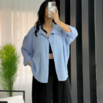 Bebe Mavisi Oversize Gömlek