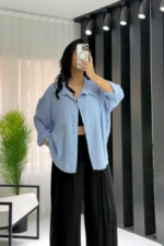 Bebe Mavisi Oversize Gömlek