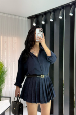 Pileli Kot Şort Etek