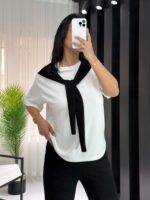 Siyah/Beyaz Bağlama Detay İkili Takım - Görsel 2