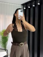 Acı Kahve Dantel Detay Bodysuit - Görsel 4
