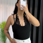 Siyah Dantel Detay Bodysuit