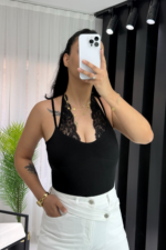 Siyah Dantel Detay Bodysuit