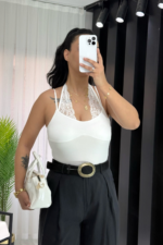 Beyaz Dantel Detay Bodysuit