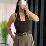 Acı Kahve Dantel Detay Bodysuit