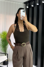 Acı Kahve Dantel Detay Bodysuit
