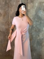 Pembe Bağlamalı Elbise - Görsel 4