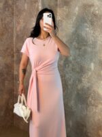 Pembe Bağlamalı Elbise - Görsel 5