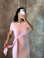 Pembe Bağlamalı Elbise - Görsel 3