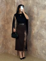 Siyah Yaka Detay Pelerin Bodysuit - Görsel 2
