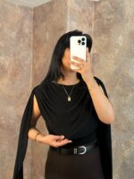 Siyah Yaka Detay Pelerin Bodysuit - Görsel 5